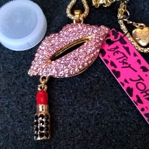 Pink Crystal Lips with Red Lipstick Pendant Necklace